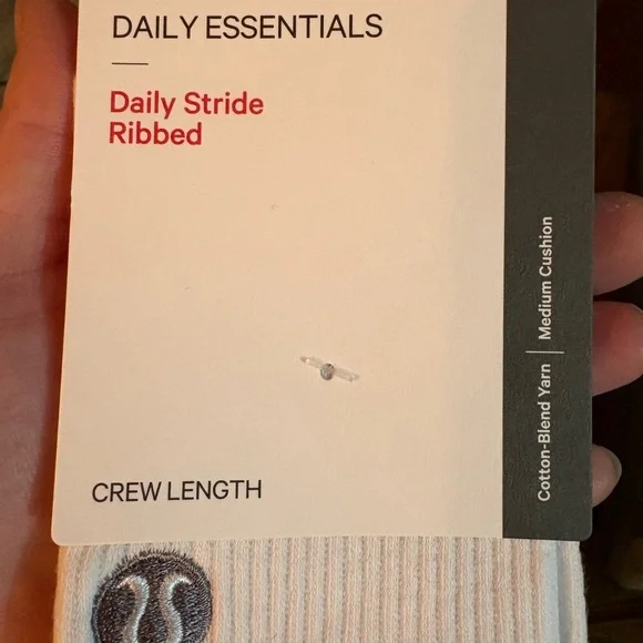 lululemon athletica White Crew Socks with Olive Stripe and Logo - Picture 2 of 3